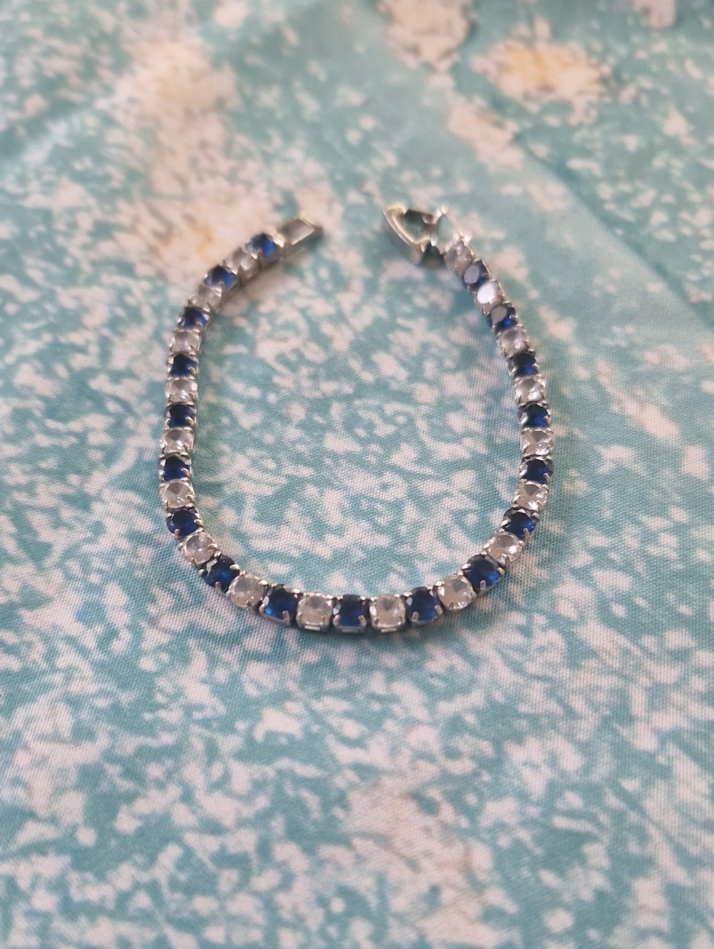 Silvertone Blue and White Tennis Bracelet - Elegant Women's Jewelry